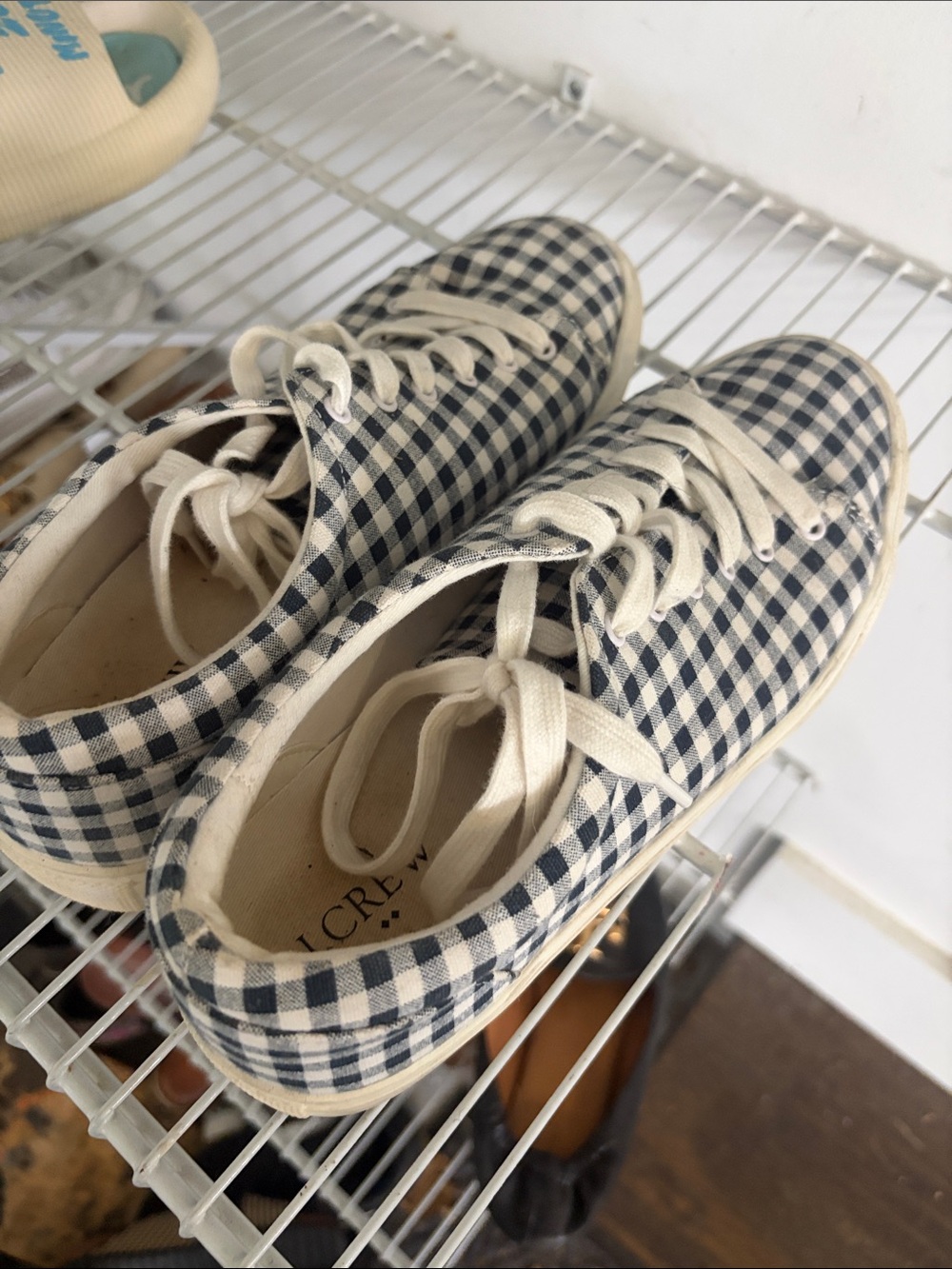 J. Crew Kids Gingham Canvas Sneakers in Navy and Cream